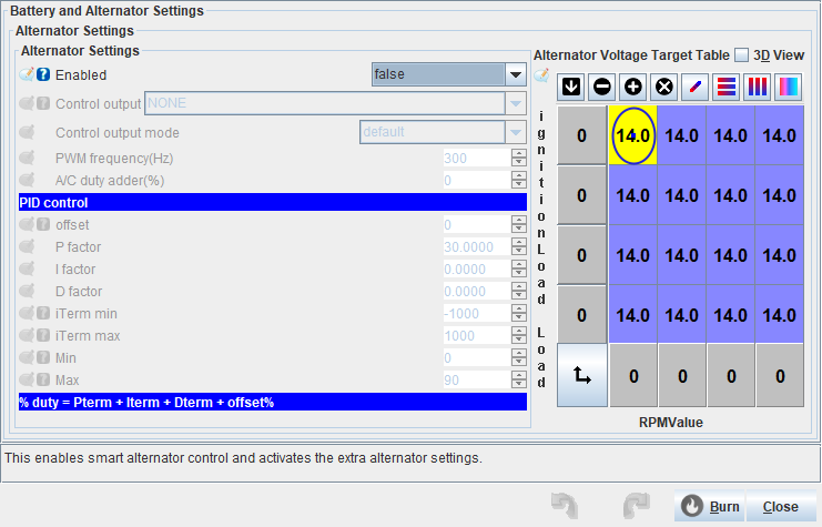 Battery and Alternator Settings