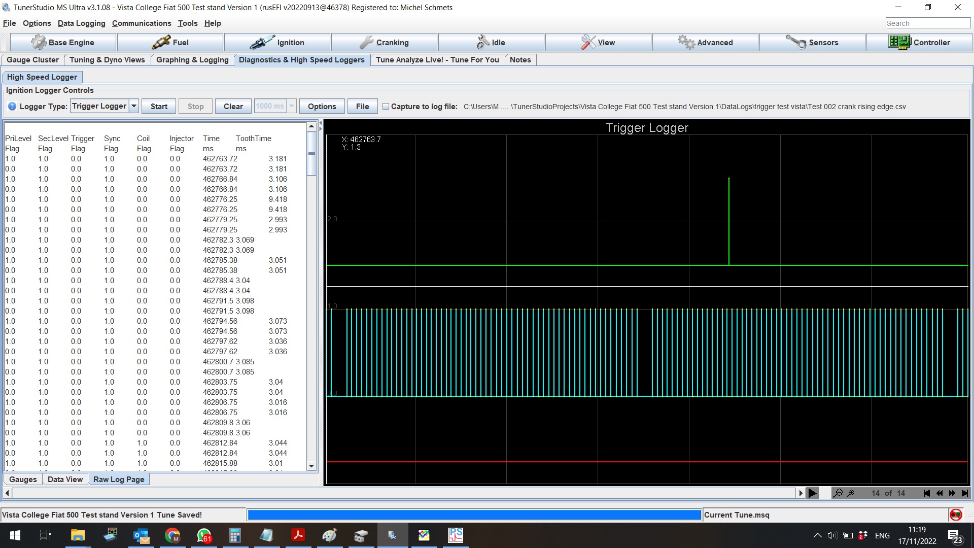 Trigegr log Screenshot Rising edge